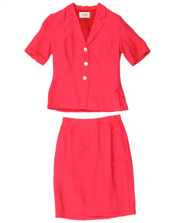 Vintage Womens 3 Button 2 Piece Skirt Set UK 12 Medium W28 Red Linen