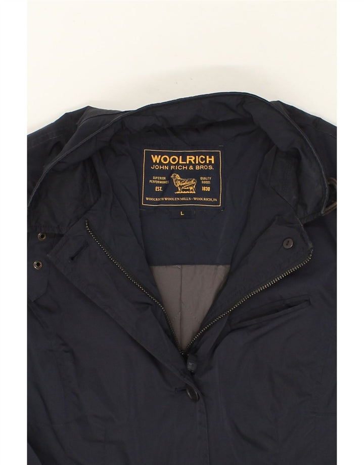 WOOLRICH Womens Overcoat UK 14 Large Navy Blue Polyester Vintage Woolrich and Second-Hand Woolrich from Messina Hembry 