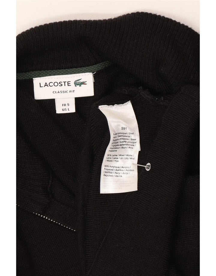 Lacoste Mens Classic Fit Cardigan Sweater Size 5 Large Black Wool