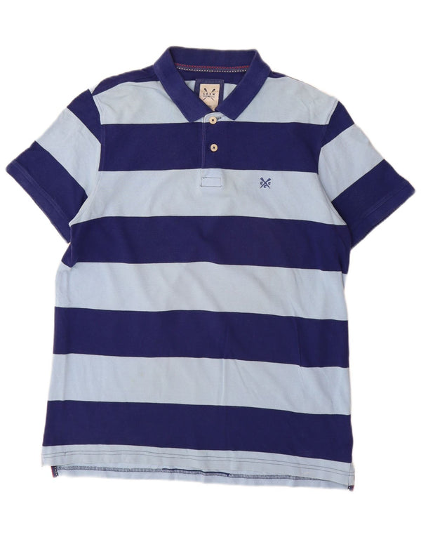Crew Clothing Mens Polo Shirt Large Navy Blue Striped Cotton
