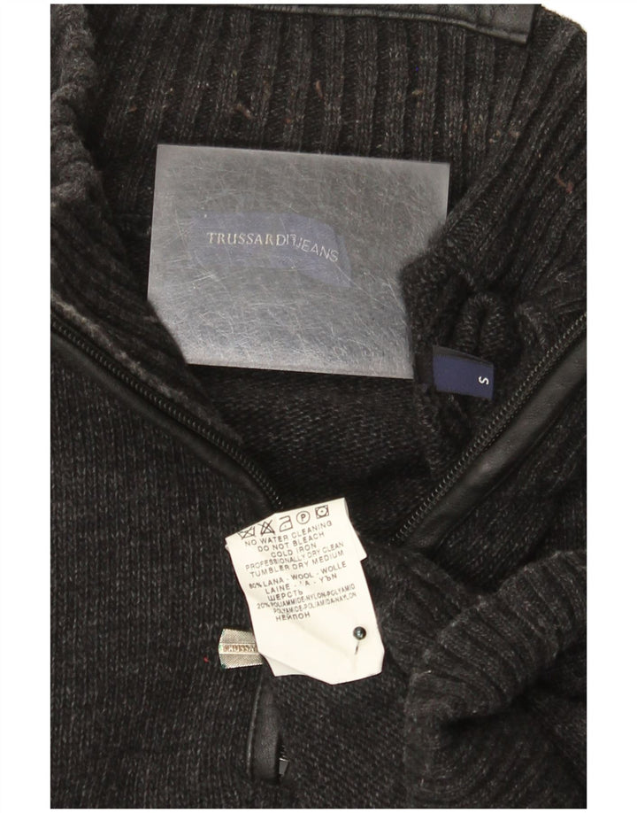 Trussardi Jeans Mens Zip Neck Jumper Sweater Small Grey Wool
