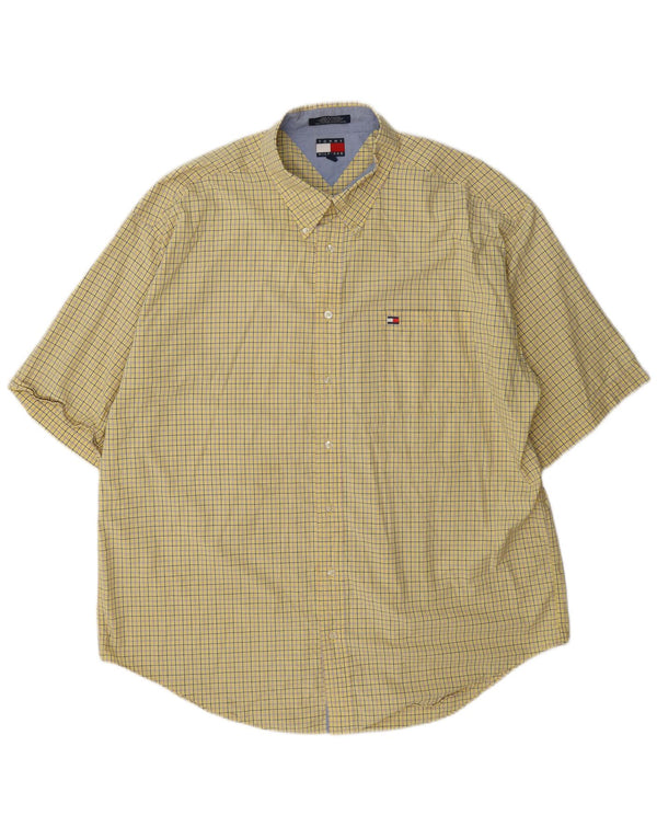 Tommy Hilfiger Mens Short Sleeve Shirt 2XL Yellow Check Cotton