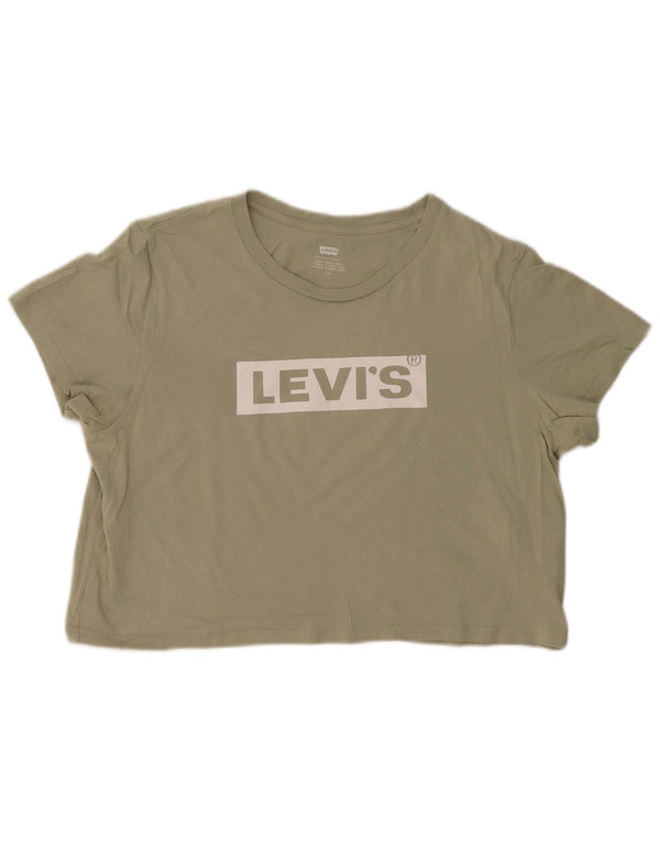 Levi's Womens Crop Graphic T-Shirt Top UK 16 Large Khaki Cotton