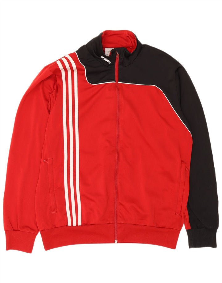 Adidas Mens Tracksuit Top Jacket UK 38/40 Medium Red Colourblock Polyester