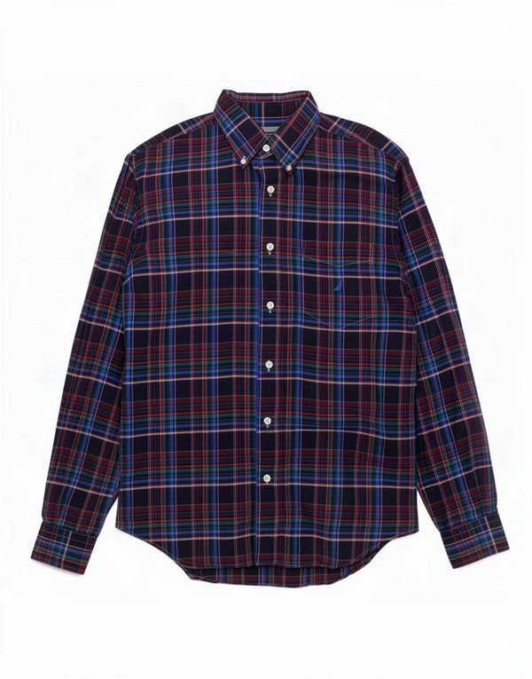Nautica Mens Shirt Medium Navy Blue Check Cotton