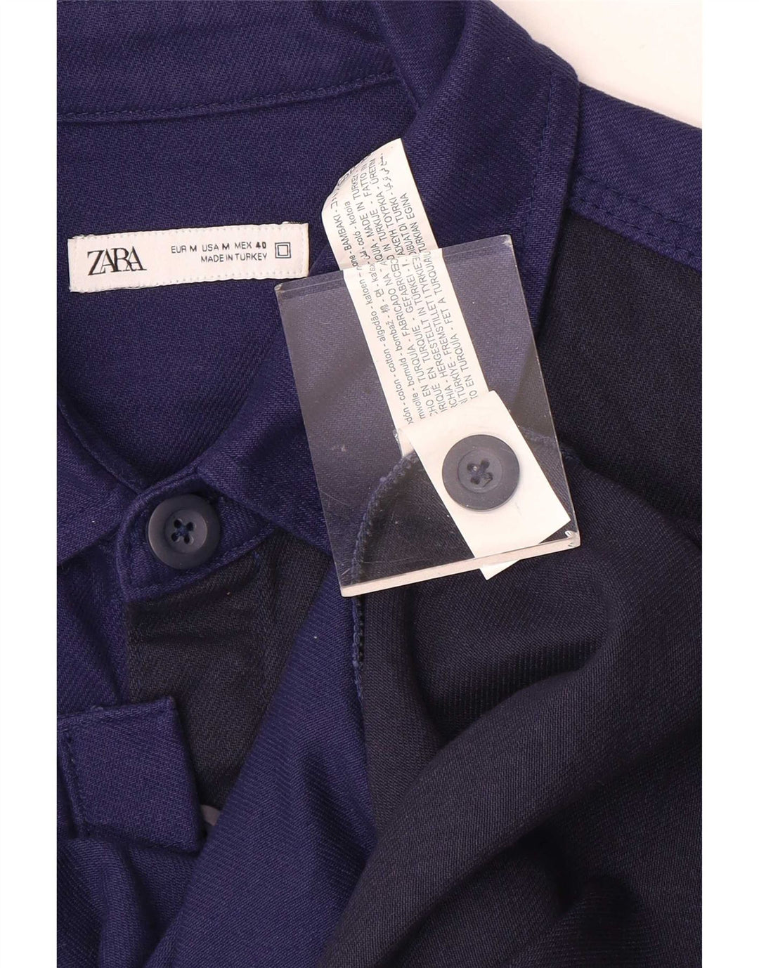 Zara Mens Overshirt Shirt Medium Navy Blue Colourblock Cotton