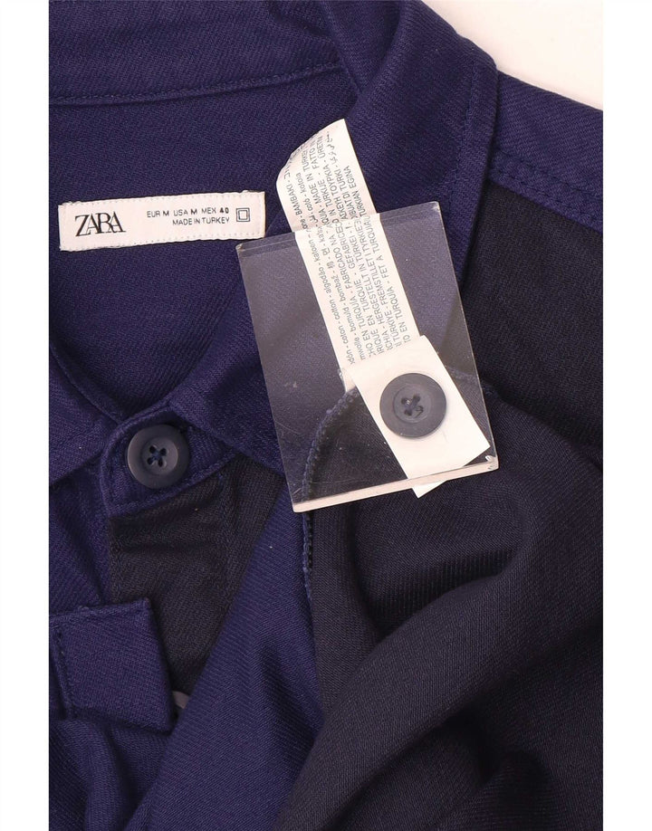 Zara Mens Overshirt Shirt Medium Navy Blue Colourblock Cotton