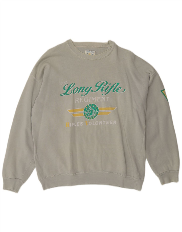 RIFLE Mens Graphic Sweatshirt Jumper Large Grey Cotton