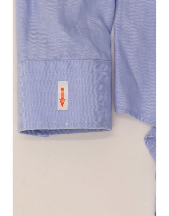 Hugo Boss Mens Slim Fit Shirt Size 42 Large Blue Herringbone Cotton
