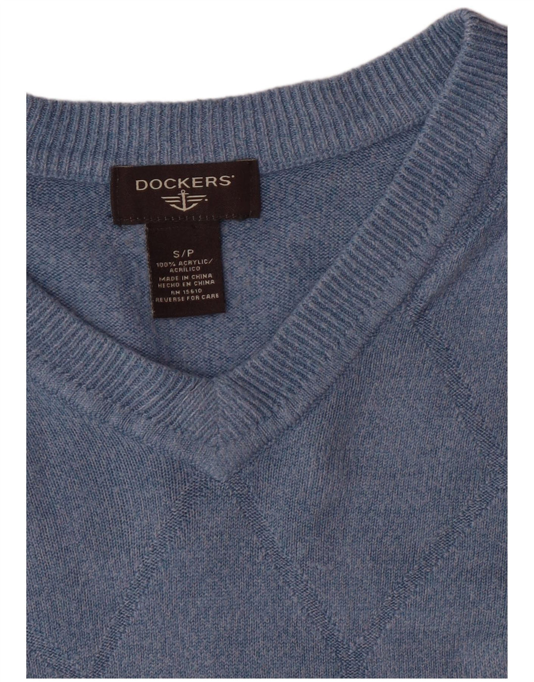 Dockers Mens V-Neck Jumper Sweater Small Blue Argyle/Diamond Acrylic