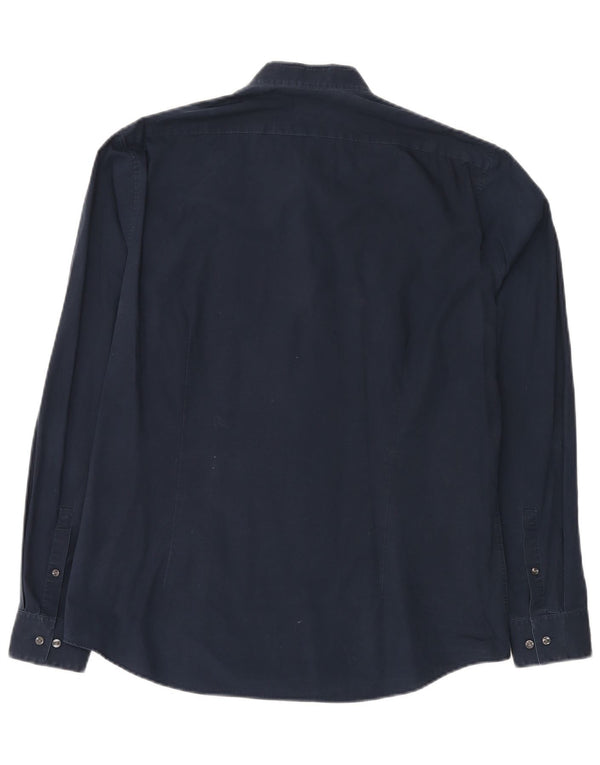 CALVIN KLEIN Mens Slim Fit Shirt Size 42 16 1/2 Large Navy Blue Cotton