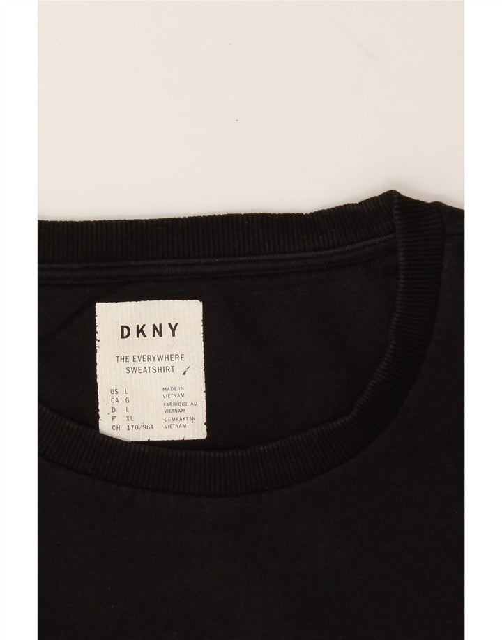 DKNY Womens Graphic Sweatshirt Jumper UK 16 Large Black Cotton Vintage Dkny and Second-Hand Dkny from Messina Hembry 