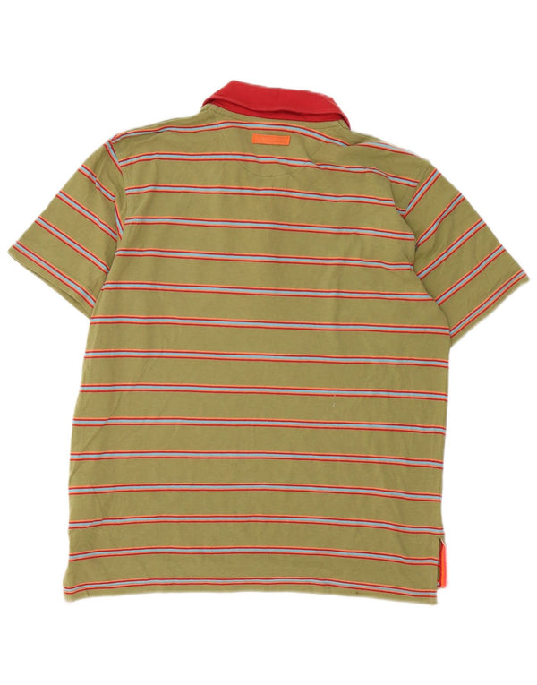 Nike Mens Polo Shirt UK 36/38 Small Khaki Striped Cotton