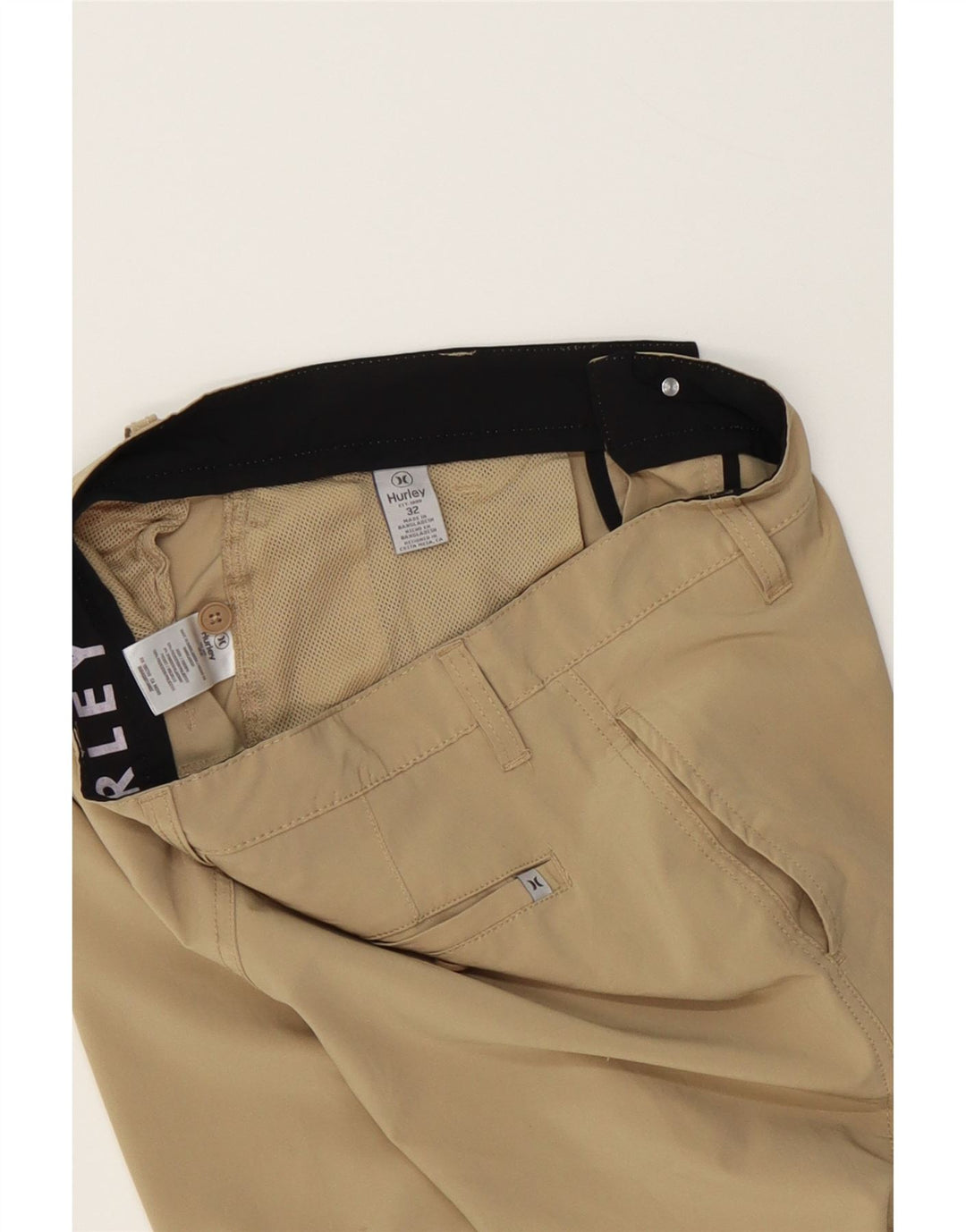 HURLEY Mens Chino Shorts W32 Medium Beige Polyester Vintage Hurley and Second-Hand Hurley from Messina Hembry 