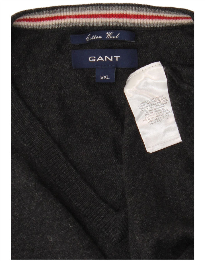 Gant Mens V-Neck Jumper Sweater 2XL Grey Cotton