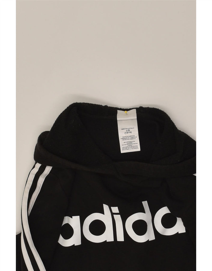 ADIDAS Boys Graphic Hoodie Jumper 14-15 Years Large  Black Cotton | Vintage Adidas | Thrift | Second-Hand Adidas | Used Clothing | Messina Hembry 
