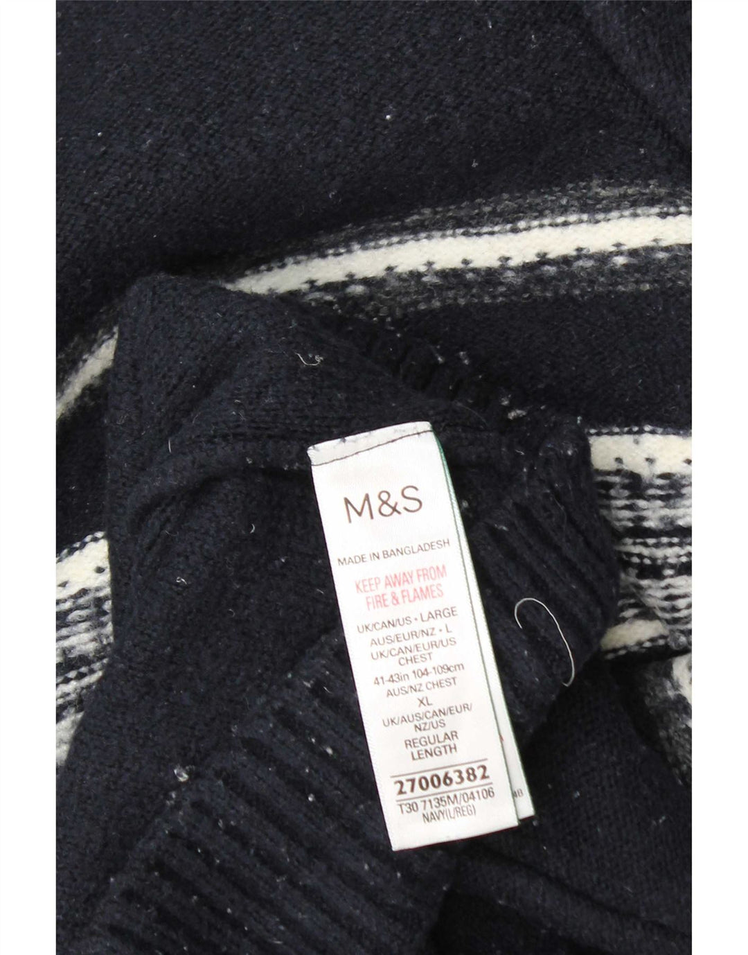 Marks & Spencer Mens Zip Neck Jumper Sweater Large Navy Blue Striped