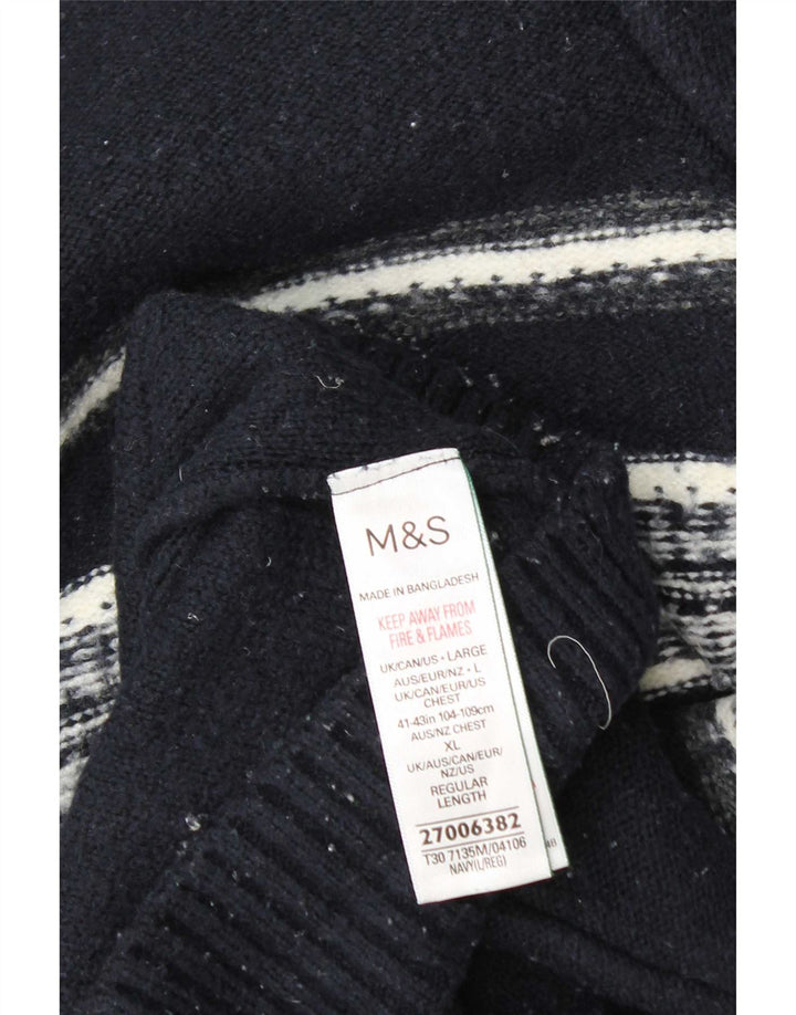 Marks & Spencer Mens Zip Neck Jumper Sweater Large Navy Blue Striped