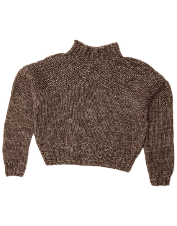 Vintage Womens Crop Turtle Neck Jumper Sweater UK 18 XL Brown Flecked