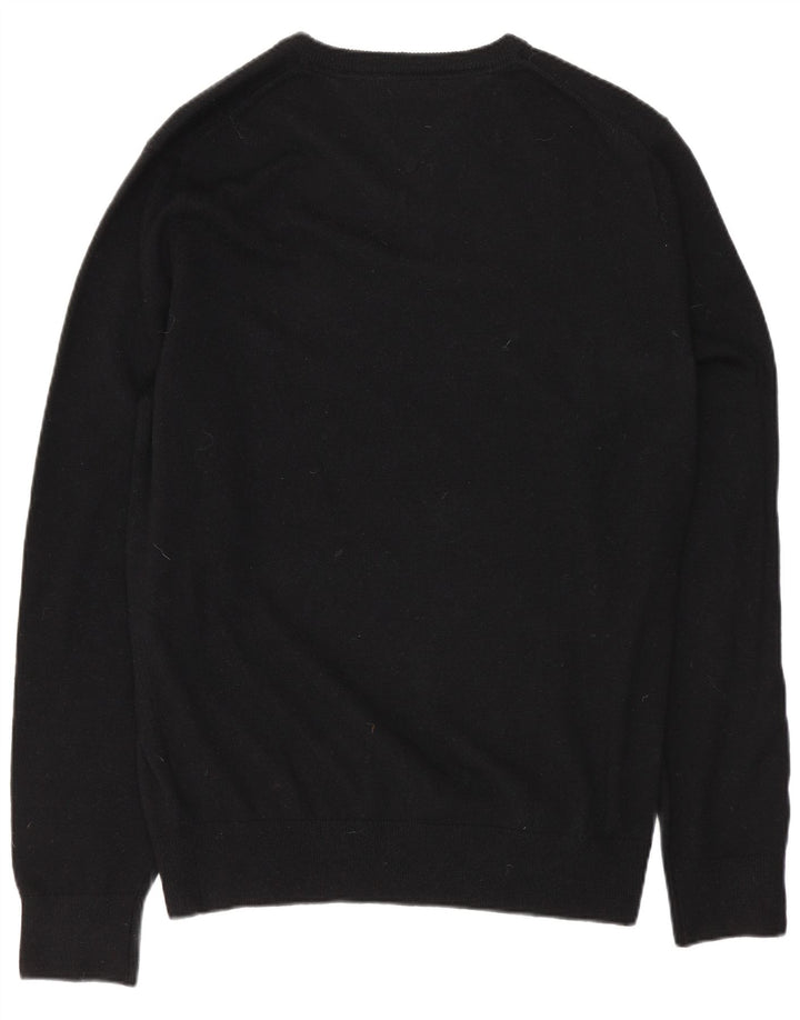 TOMMY HILFIGER Mens V-Neck Jumper Sweater Medium Black Lambswool