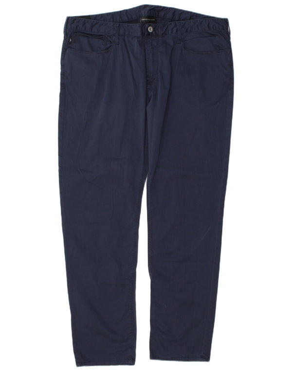 Emporio Armani Mens Straight Casual Trousers W40 L32 Navy Blue Cotton