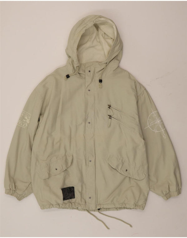 XS Exes Mens Loose Fit Graphic Hooded Windbreaker Jacket UK 36 Small Green
