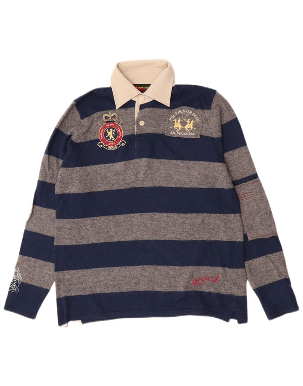 La Martina Boys Graphic Rugby Polo Shirt 11-12 Years Navy Blue Striped