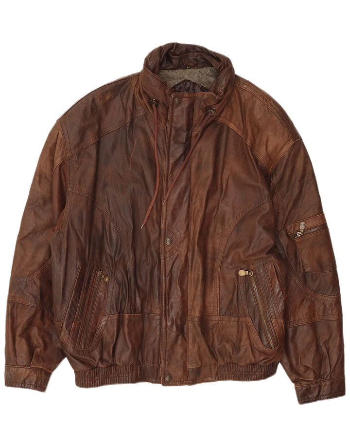 Trapper Mens Leather Jacket UK 42 XL Brown Leather