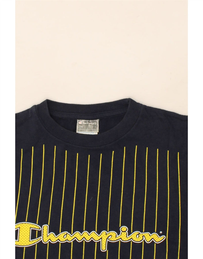 CHAMPION Boys Graphic T-Shirt Top 9-10 Years Navy Blue Striped Cotton Vintage Champion and Second-Hand Champion from Messina Hembry 
