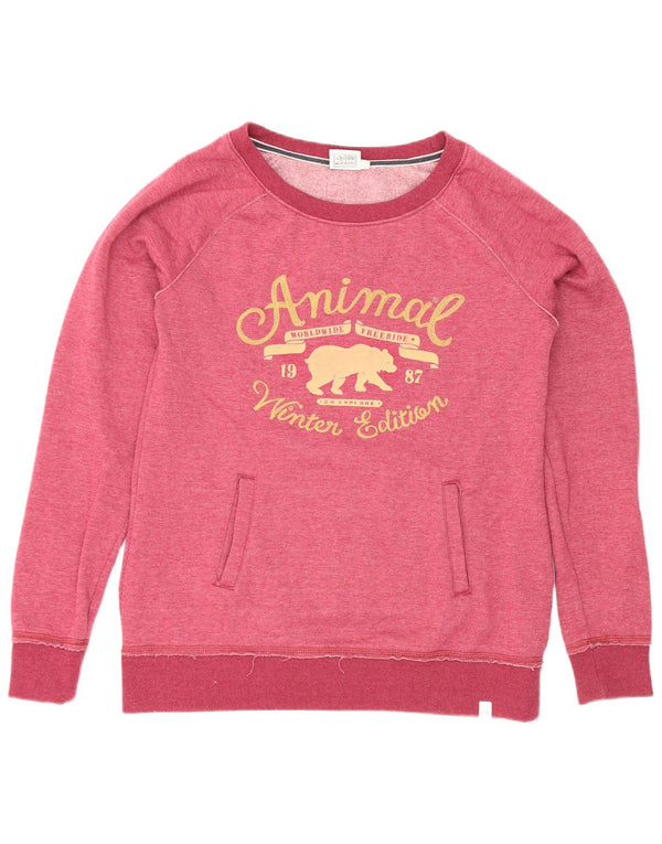 Animal Womens Graphic Sweatshirt Jumper UK 12 Medium Pink Polyester