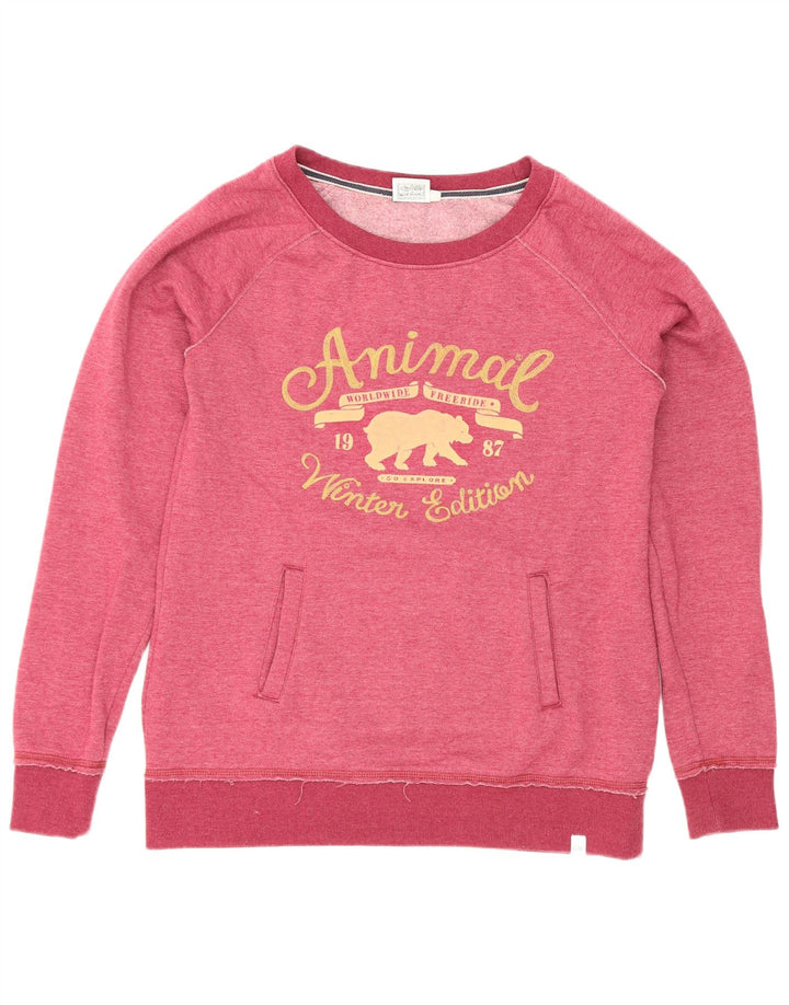 Animal Womens Graphic Sweatshirt Jumper UK 12 Medium Pink Polyester