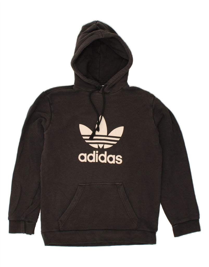 ADIDAS Womens Loose Fit Graphic Hoodie Jumper UK 10 Small Black Polyester Vintage Adidas and Second-Hand Adidas from Messina Hembry 