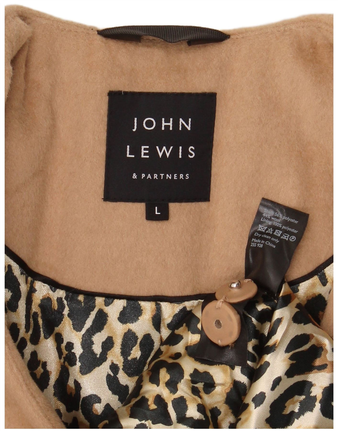 John Lewis Womens 3/4 Sleeve Double Breasted Coat UK 16 Large Beige
