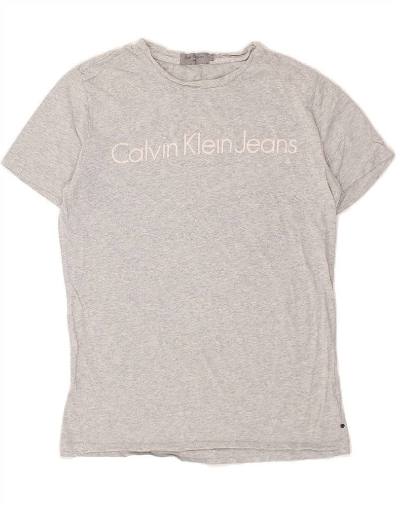 CALVIN KLEIN Womens Graphic T-Shirt Top Large Grey Cotton | Vintage Calvin Klein | Thrift | Second-Hand Calvin Klein | Used Clothing | Messina Hembry 