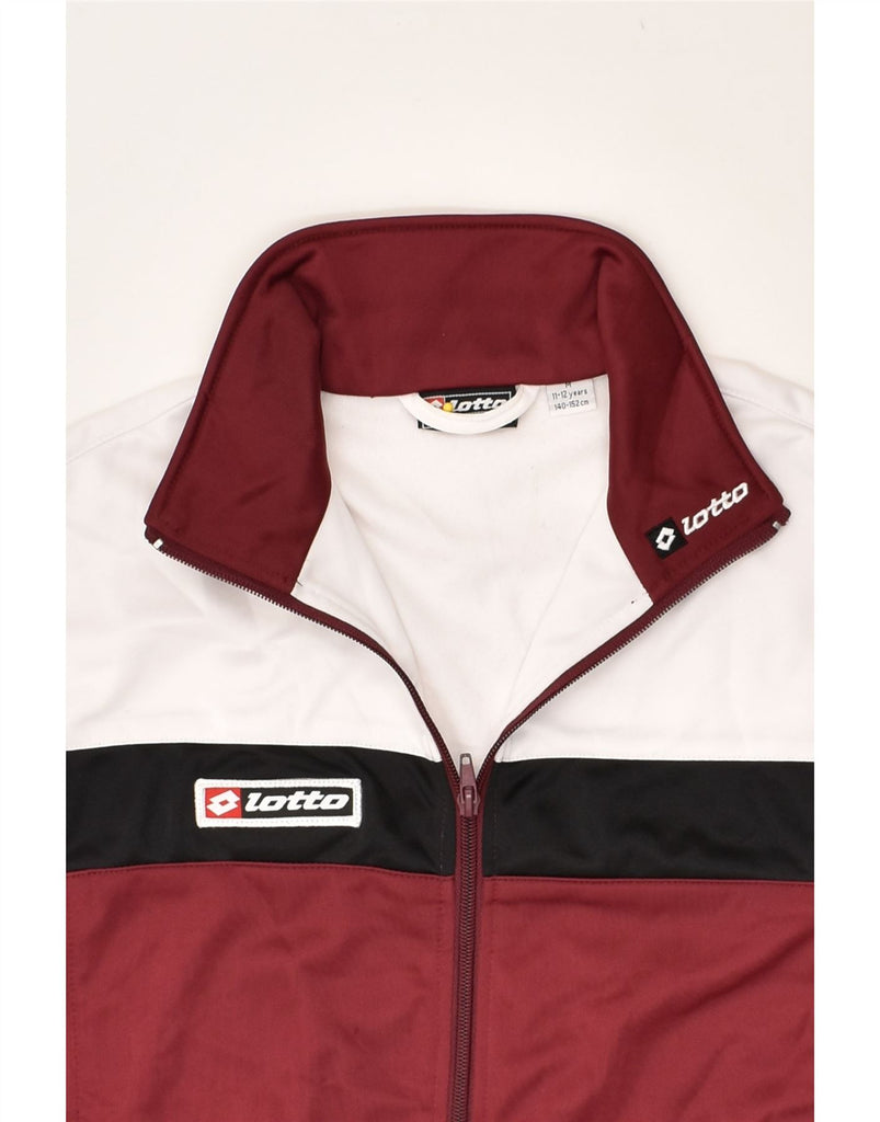 LOTTO Boys Tracksuit Top Jacket 11-12 Years Maroon Colourblock Polyester | Vintage Lotto | Thrift | Second-Hand Lotto | Used Clothing | Messina Hembry 