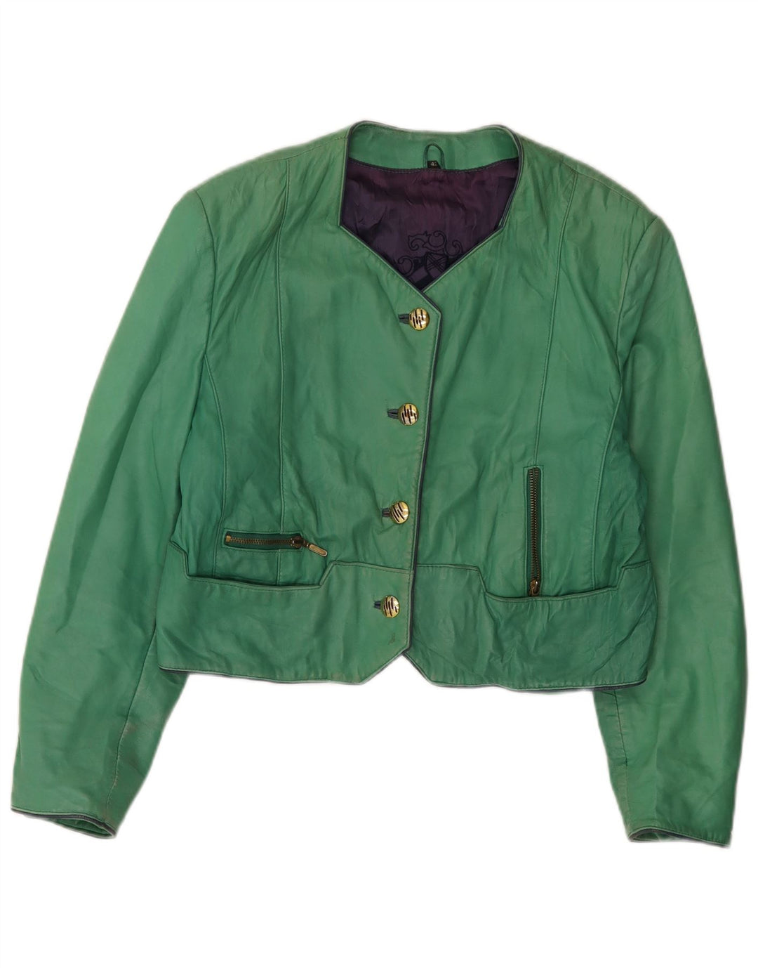 Vintage Womens Crop 4 Button Jacket EU 42 Large Green