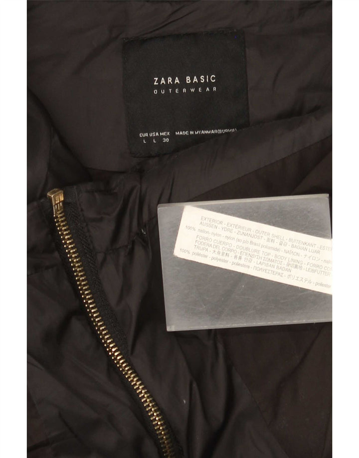Zara Womens Hooded Padded Jacket UK 16 Large Black Nylon