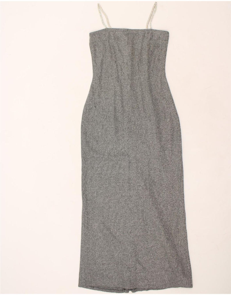 JESSICA MCCLINTOCK Womens Maxi Sheath Dress US 9 Medium Silver | Vintage Jessica McClintock | Thrift | Second-Hand Jessica McClintock | Used Clothing | Messina Hembry 