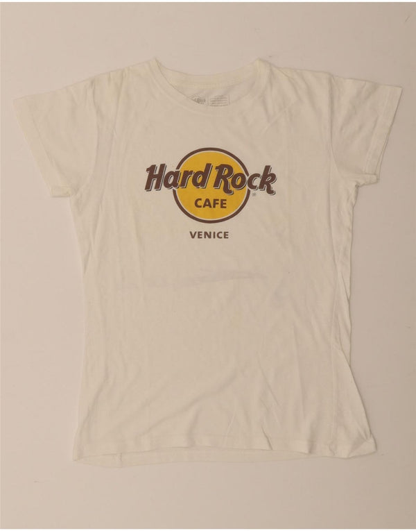 Hard Rock Cafe Womens Venice Graphic T-Shirt Top UK 12 Medium White Cotton