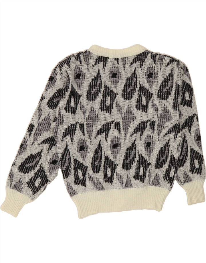 VINTAGE Womens Cardigan Sweater UK 14 Large Grey Geometric Vintage Vintage and Second-Hand Vintage from Messina Hembry 