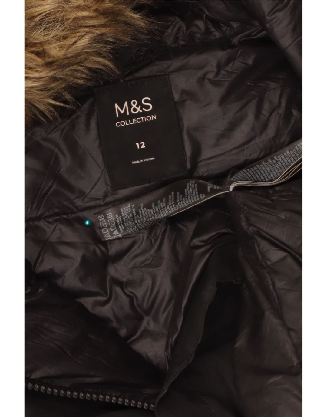 Marks & Spencer Womens Hooded Overcoat UK 12 Medium  Black Polyester