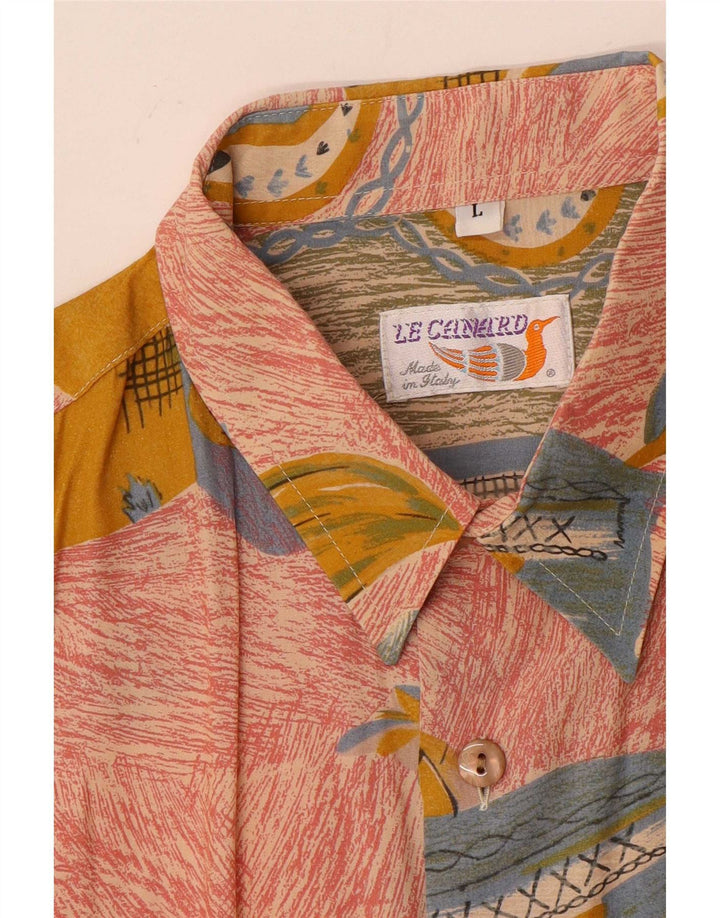 Vintage Mens Abstract Pattern Shirt Large Pink