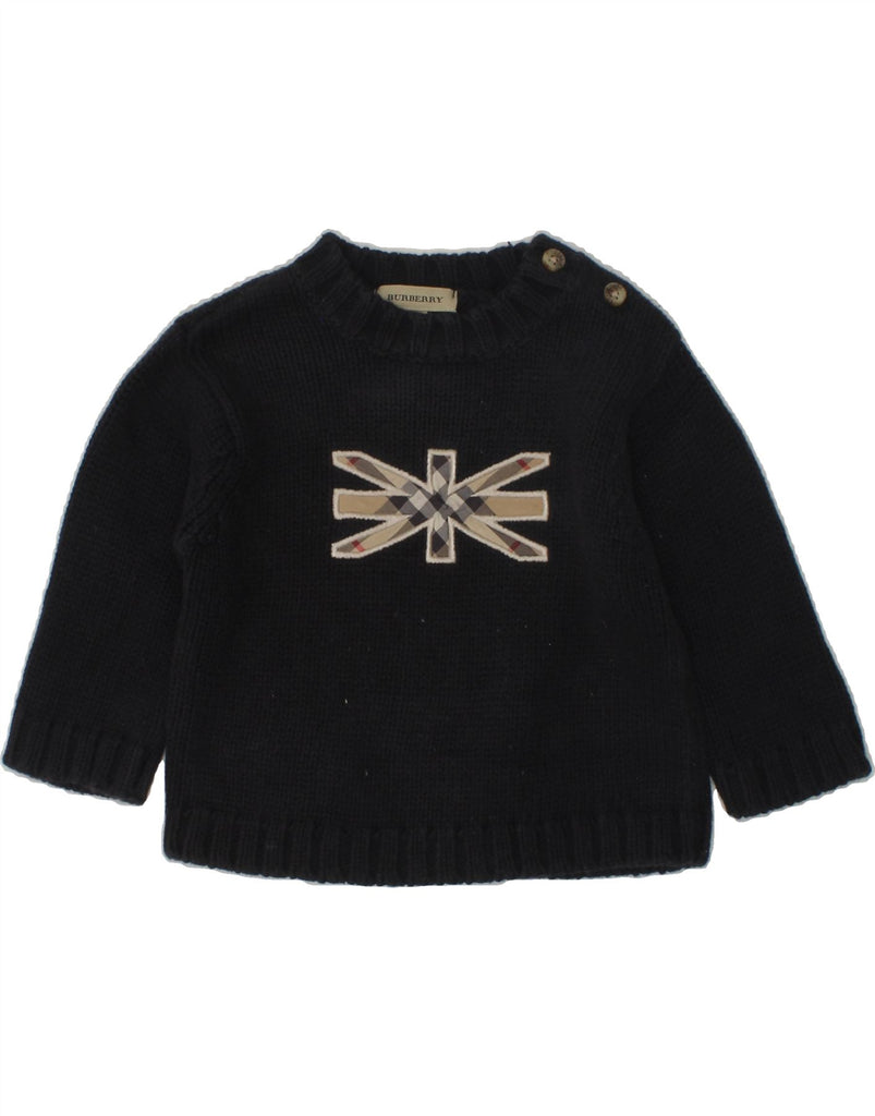 BURBERRY Baby Girls Graphic Crew Neck Jumper Sweater 6-9 Months Navy Blue | Vintage Burberry | Thrift | Second-Hand Burberry | Used Clothing | Messina Hembry 