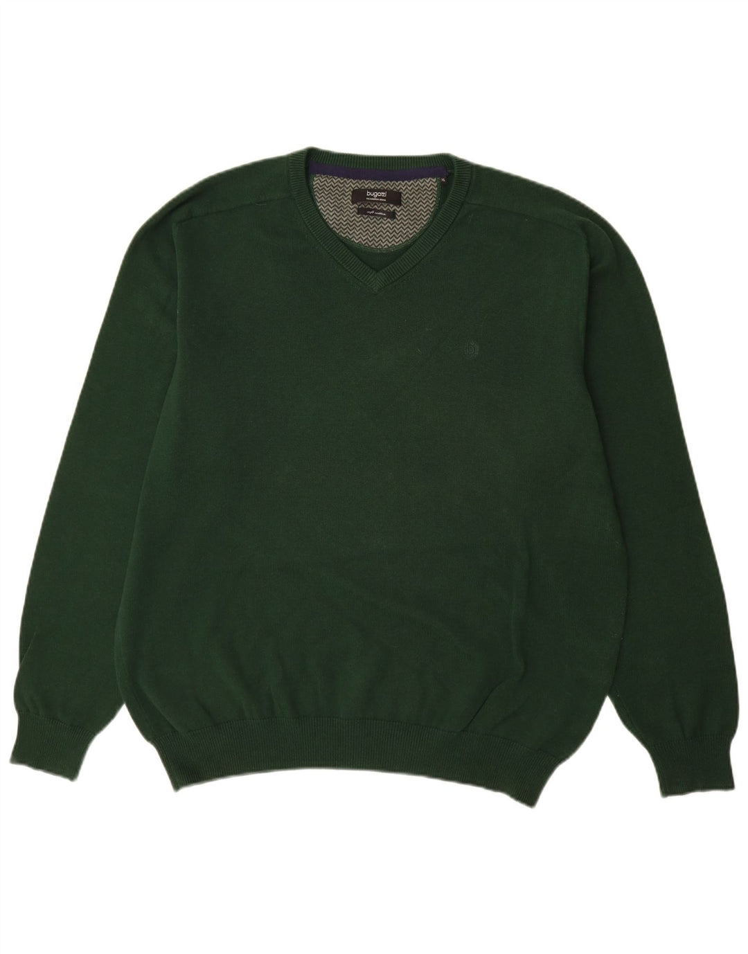 BUGATTI Mens V-Neck Jumper Sweater XL Green Cotton