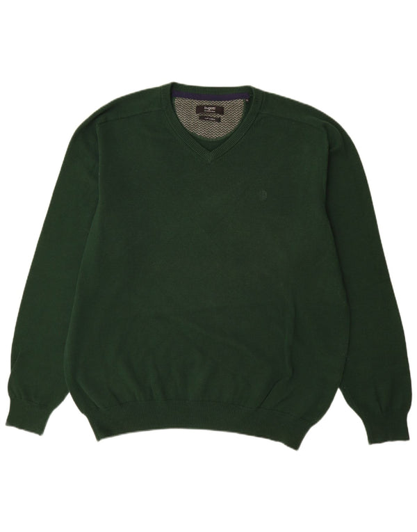 BUGATTI Mens V-Neck Jumper Sweater XL Green Cotton