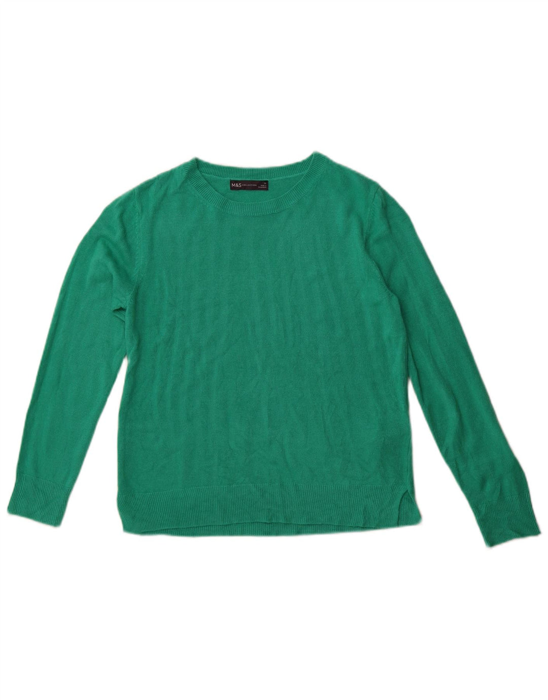 Marks & Spencer Womens Crop Crew Neck Jumper Sweater UK 14 Medium Green