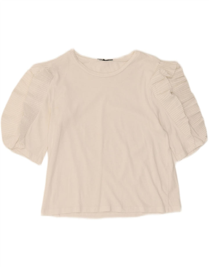 ZARA Womens Crop Blouse Top UK 10 Small White Vintage Zara and Second-Hand Zara from Messina Hembry 