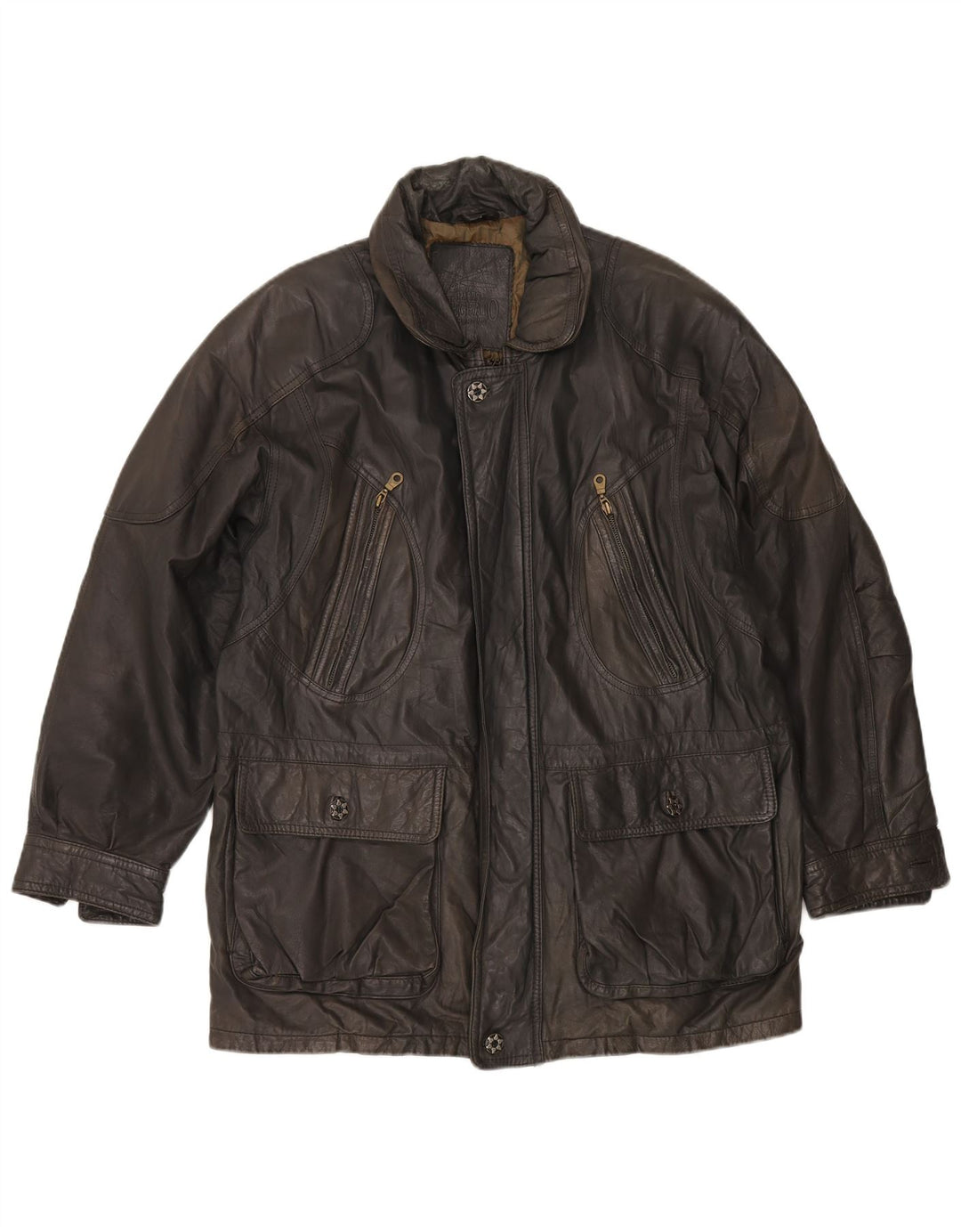 Paolo Negrato Mens Leather Windbreaker Coat IT 56 3XL Grey