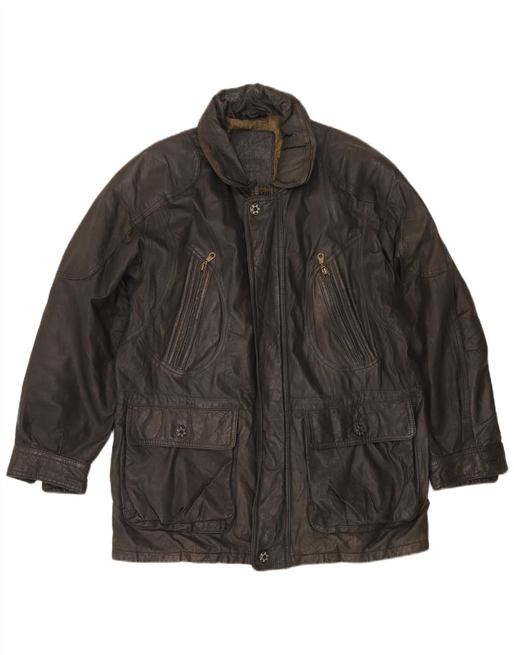Paolo Negrato Mens Leather Windbreaker Coat IT 56 3XL Grey