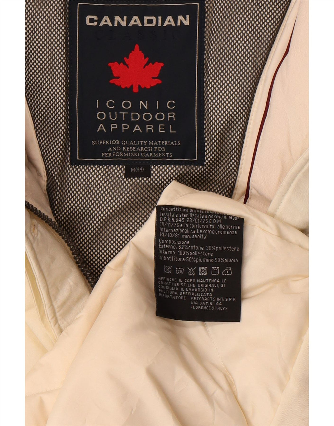 Canadian Womens Hooded Padded Coat IT 44 Medium Off White Cotton